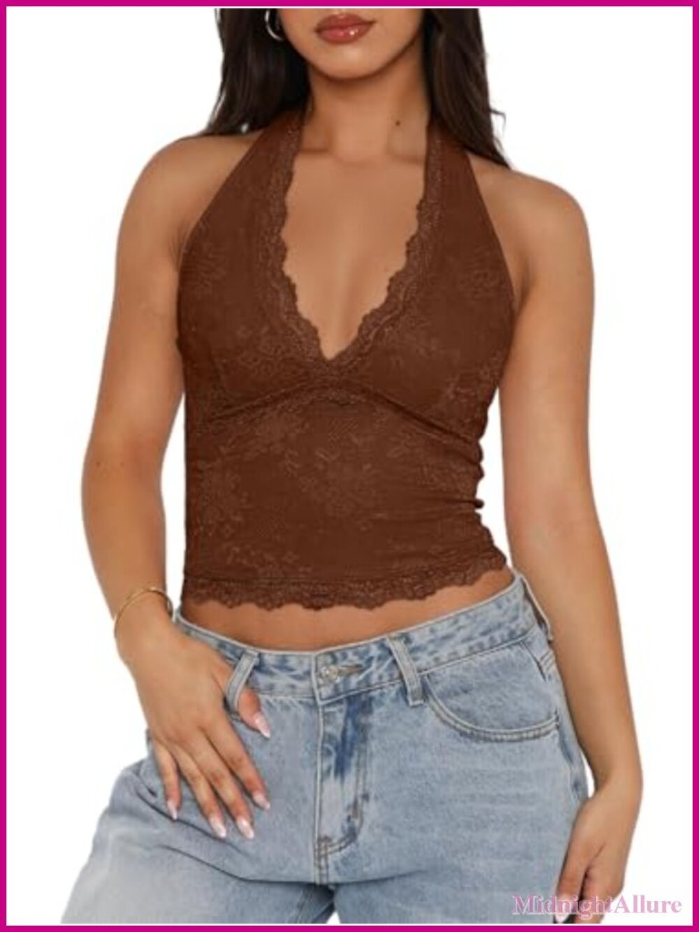Women's Halterneck Lace Crop Top Sleeveless Backless Slim Fit Summer Tank